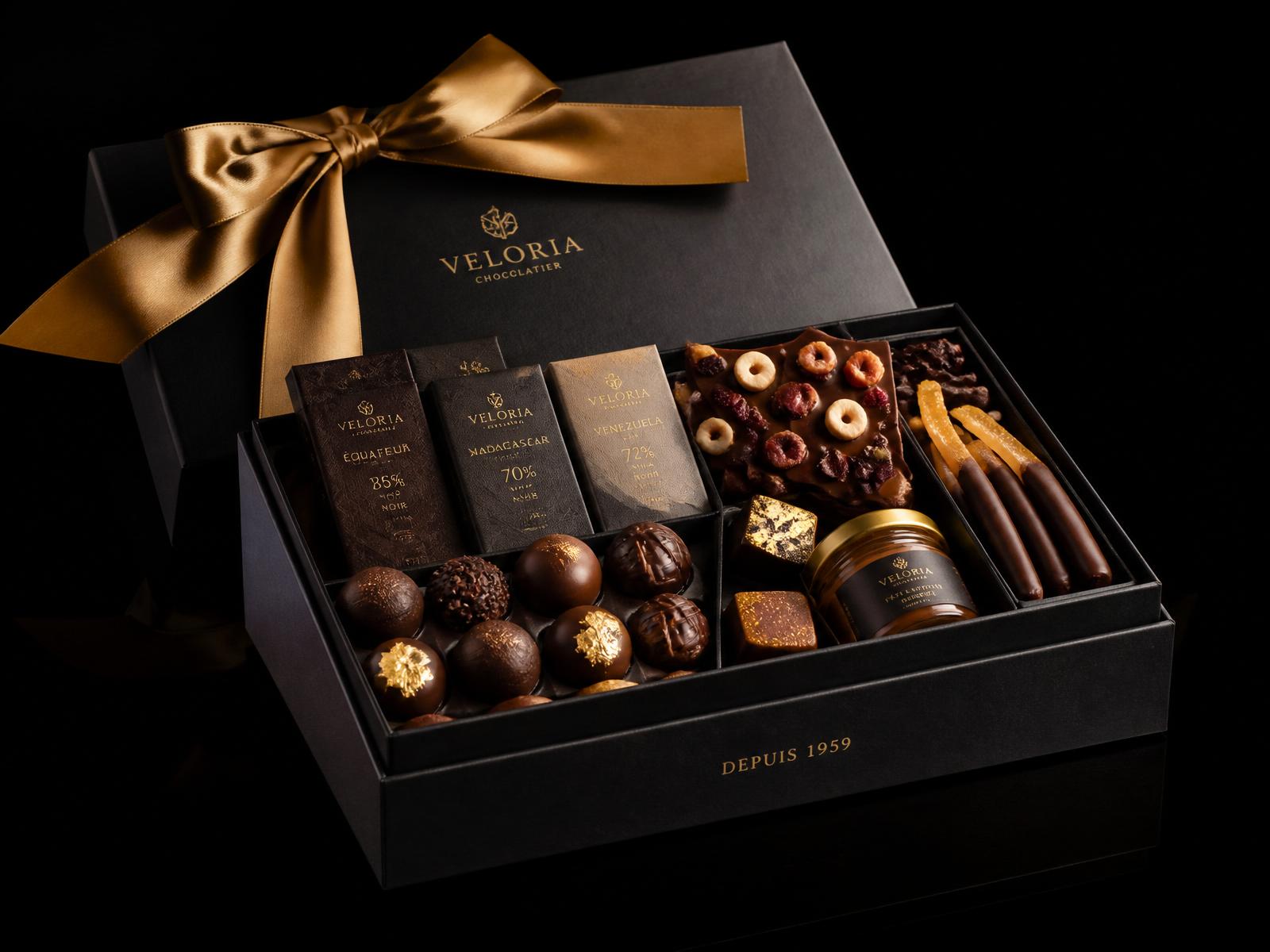 Premium Precision Candy corporate gift box tied with a gold ribbon
